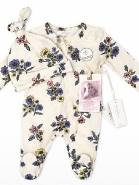 Jessica Simpson Baby Floral Footie & Hat Set 3-6M NWT Zip Sleeper